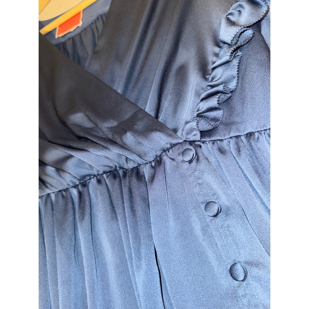 Kate Spade New York Navy Blue Satin Ruffle Midi Dress NJMUA351 Size 8